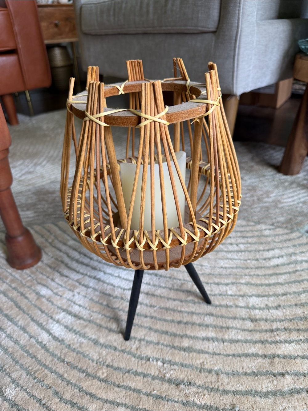 Wicker Tripod Lantern in Natural Brown